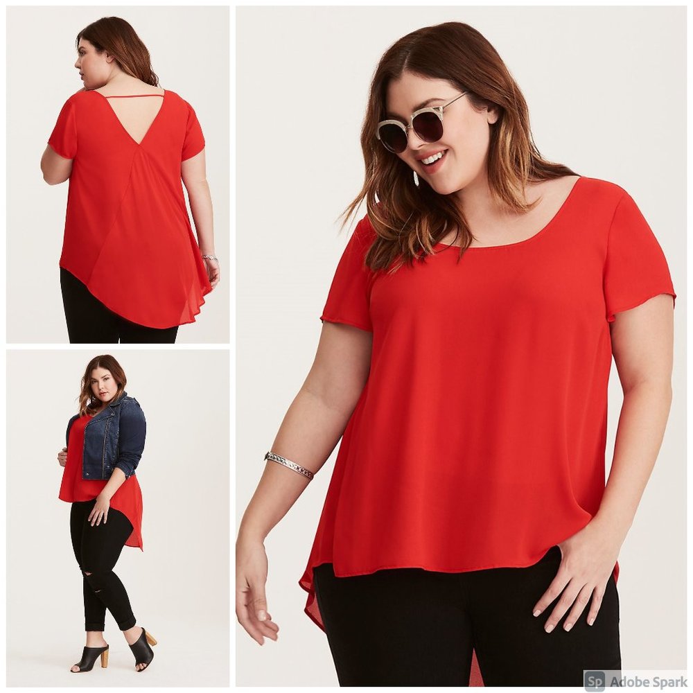 TORRID RED GEORGETTE HI-LO INSET TOP